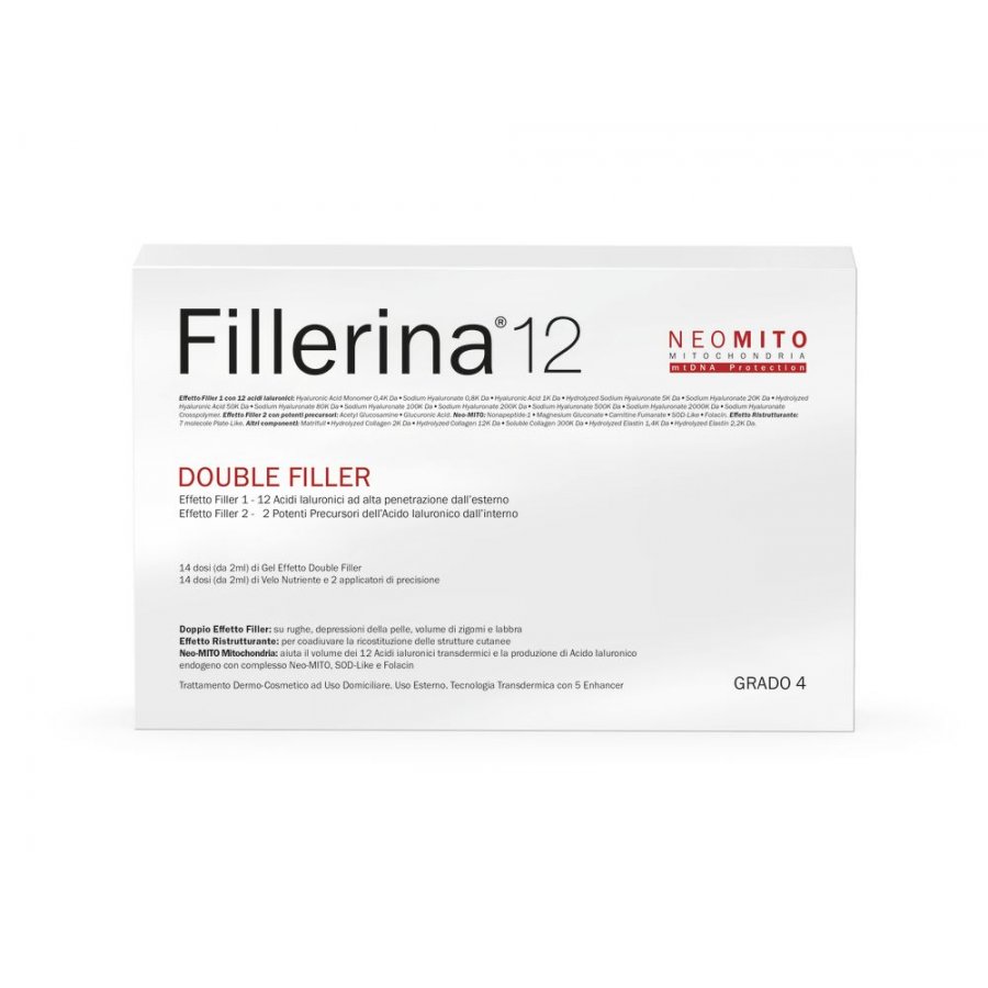 Fillerina 12 Double Filler Neo Mito Base Grado 4 Gel e Emulsione 30ml, Trattamento Riempitivo, Filler per Viso