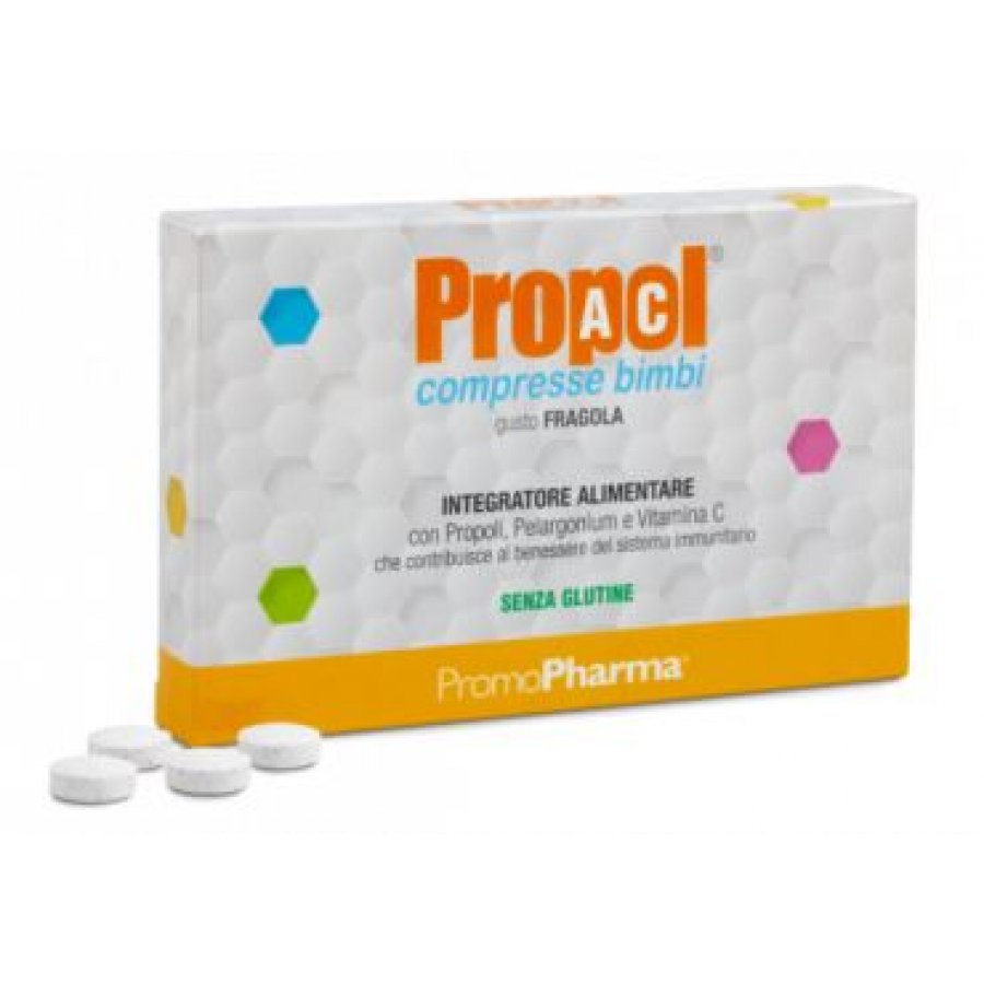 Propol Ac - Bimbi 20 Compresse Balsamiche Gusto Fragola - Integratore per Bambini a Base di Propoli e Vitamina C