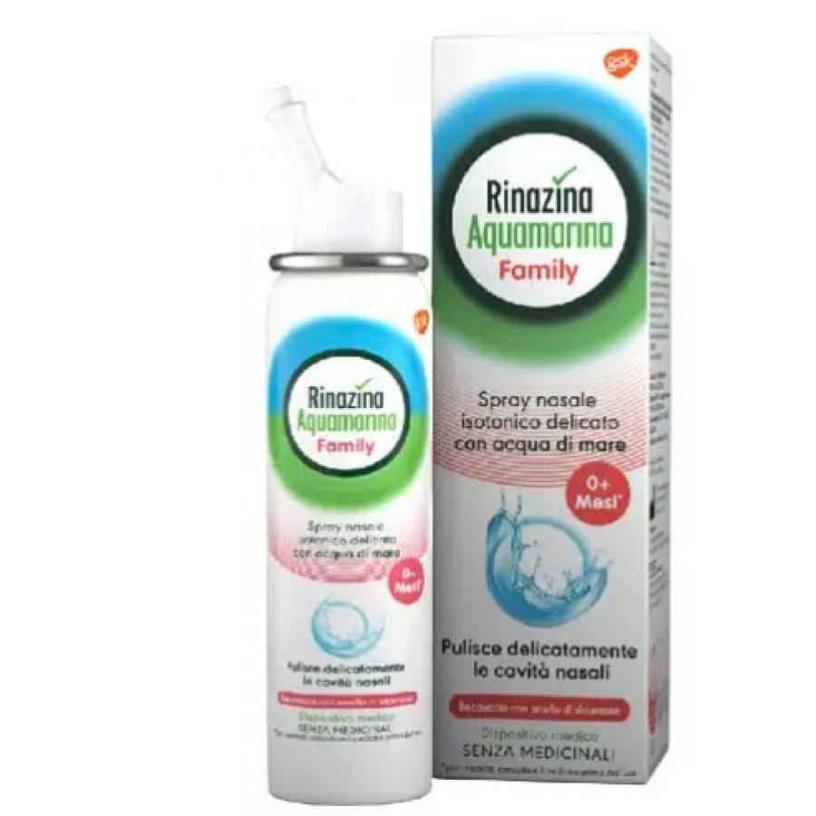 Rinazina Aquamarina Family Soluzione Isotonica Spray 100ml - Rinfresca e pulisce delicatamente le cavità nasali per un'igiene quotidiana efficace