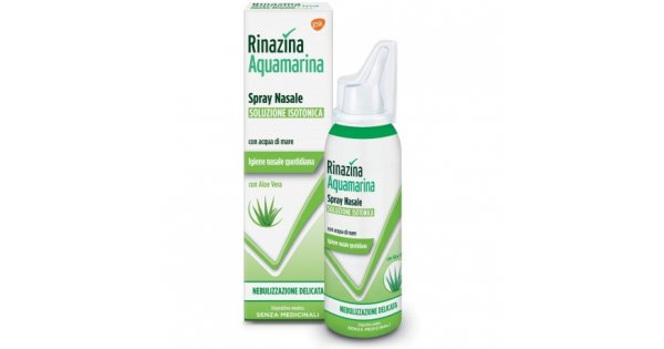 Rinazina Aquamarina - Spray Nasale Isotonico con Aloe Vera 100ml -  Decongestionante Nasale Naturale