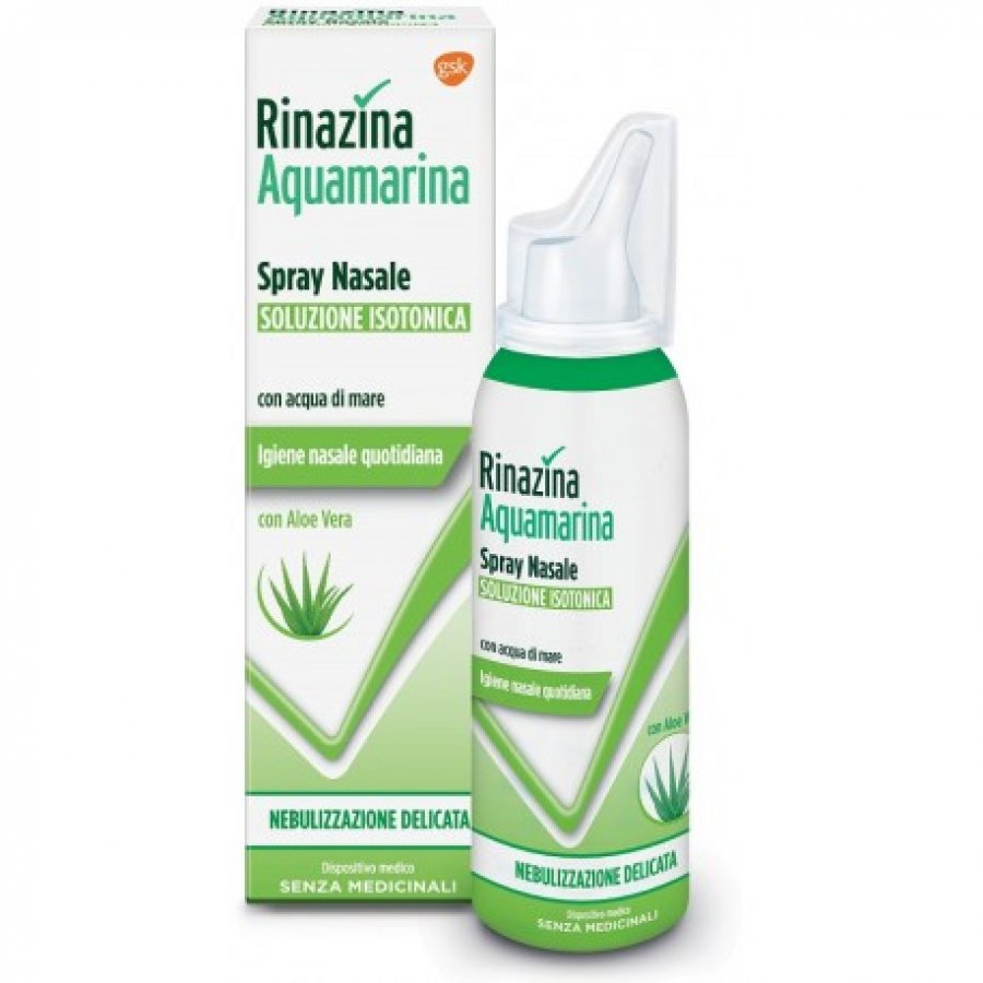 Rinazina Aquamarina - Spray Nasale Isotonico con Aloe Vera 100ml - Decongestionante Nasale Naturale