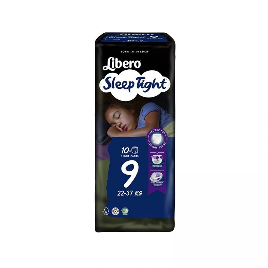 Libero SleepTight 9 - Confezione da 10 Pannolini a Mutandina per Bambini 22-37kg - Night Pants Super Assorbenti