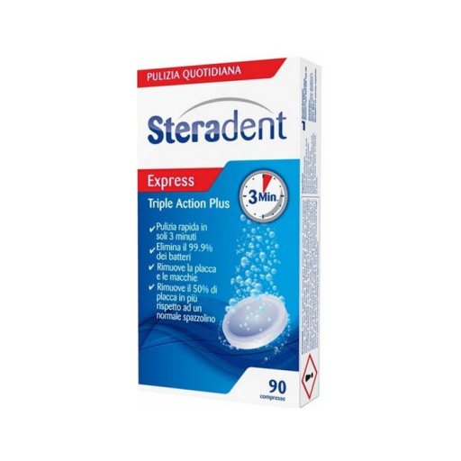 Steradent Triple Action Plus 90 Compresse - Compresse Igienizzanti per Dentiere
