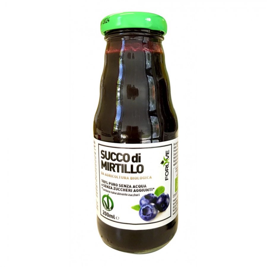 Forlive Succo di Mirtillo Puro 200 ml - Bevanda Biologica Senza Zuccheri Aggiunti