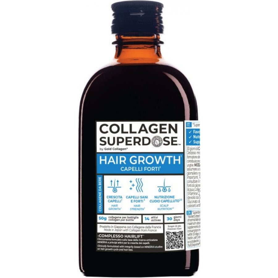 Collagen Superdose Hair Growth 300ml - Integratore per la Salute dei Capelli con Gusto Frutti Tropicali