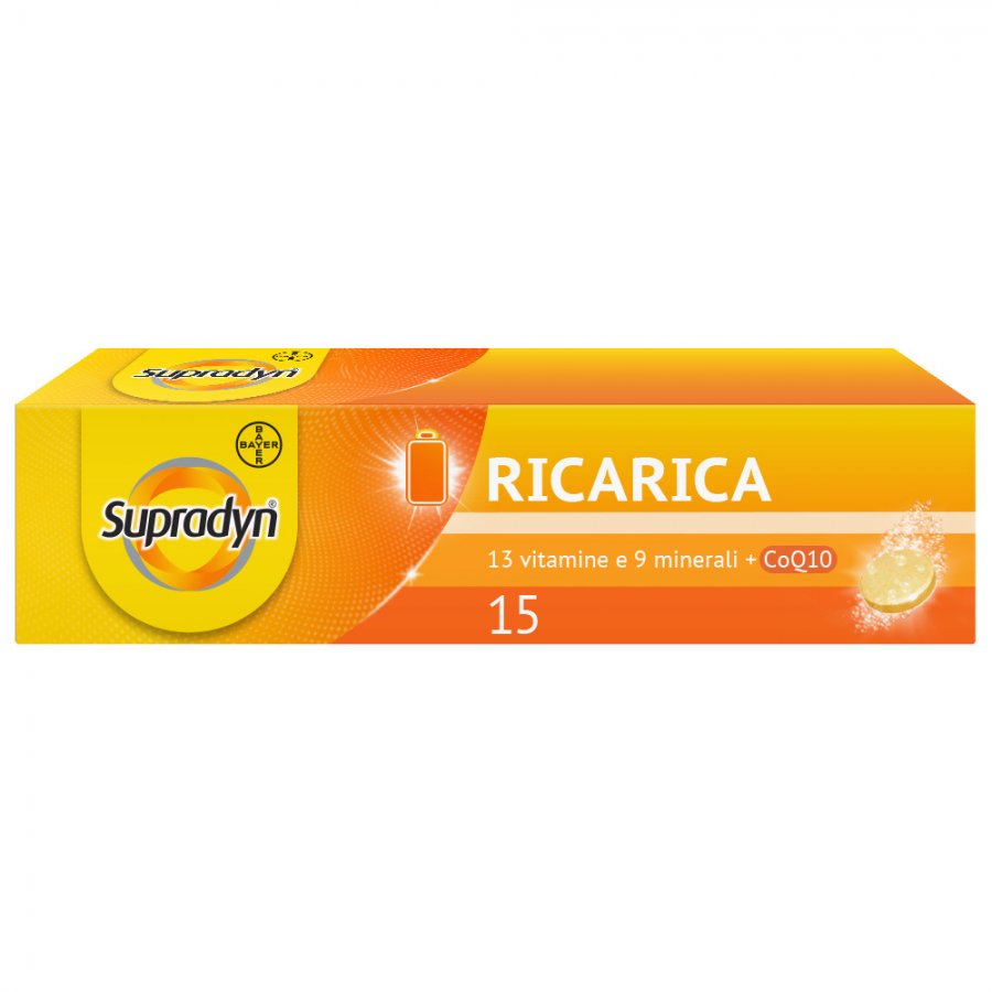 Supradyn Ricarica - Integratore Alimentare Multivitaminico con Vitamine, Minerali e Coenzima Q10 per Stanchezza Fisica e Affaticamento - 15 Compresse Effervescenti Gusto Arancia