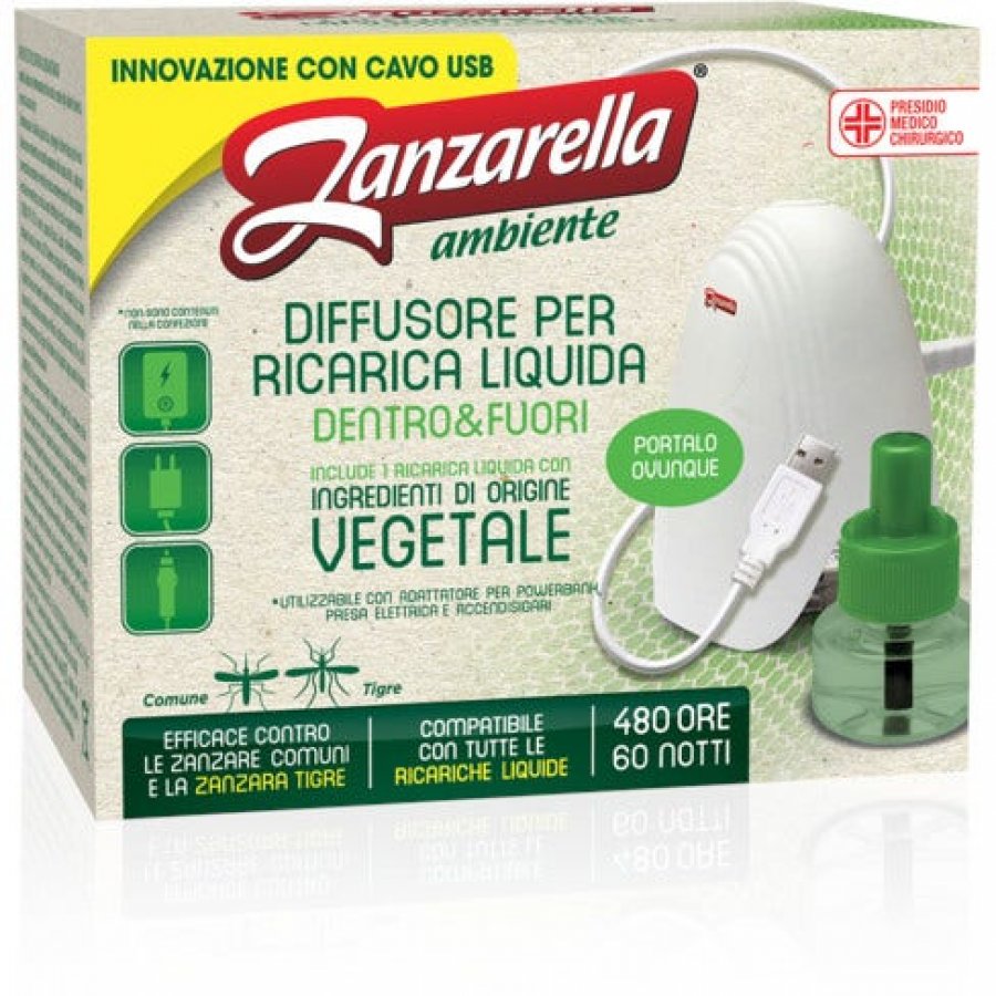 Zanzarella - Ambiente Diffusore Antizanzare Per Ricarica Liquida Dentro/Fuori 1 Pezzo
