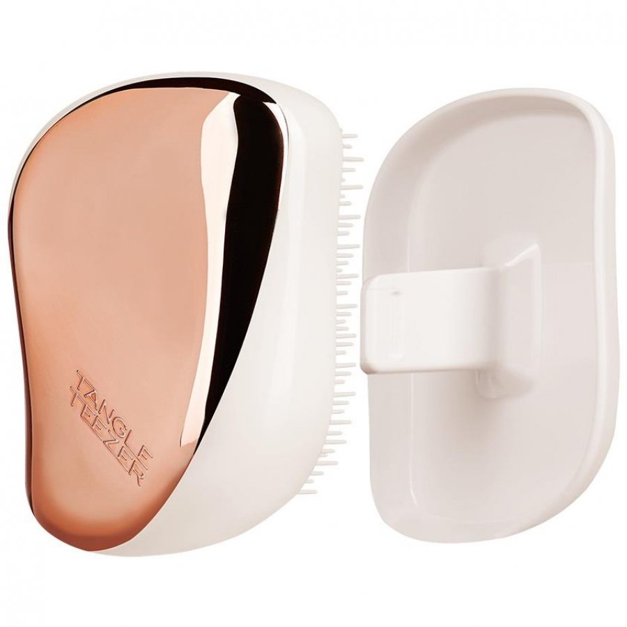 Tangle Teezer Compact Styler Rose Gold Ivory - Spazzola Tascabile per Capelli Senza Nodi con Cover Protettiva