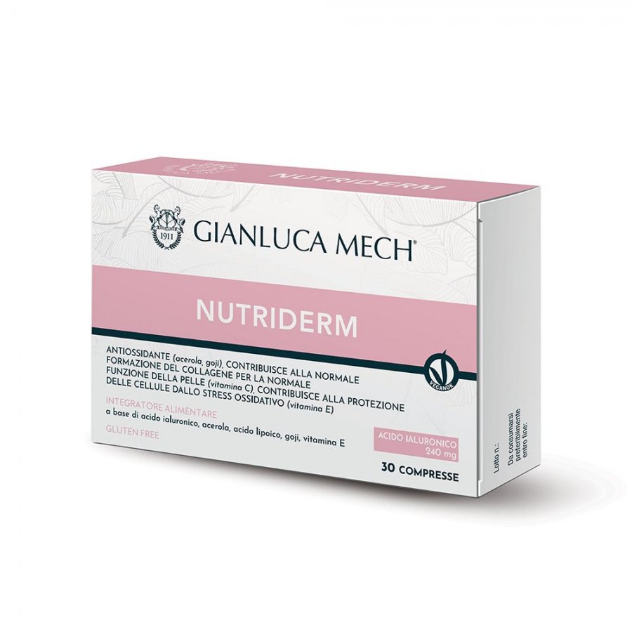Gianluca Mech Nutriderm 30 Compresse - Integratore Antiossidante con Acido Ialuronico, Acerola, Goji e Vitamina E