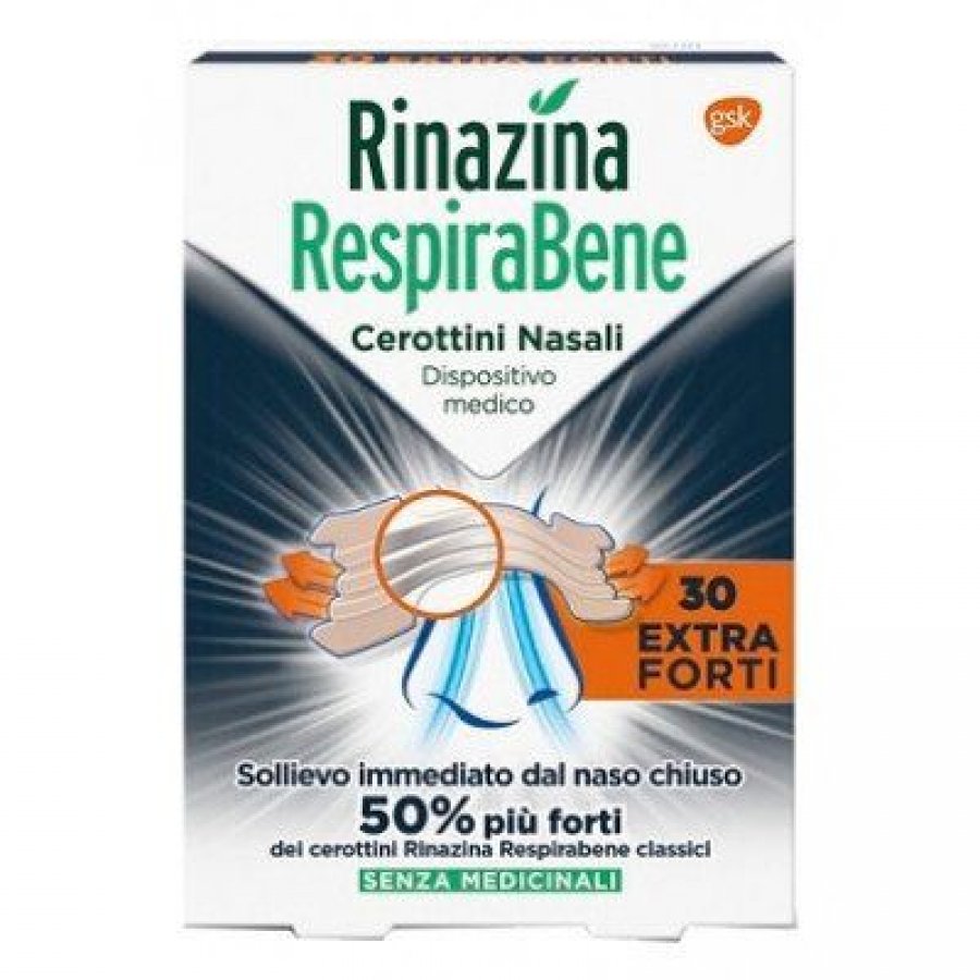 Rinazina Respirabene Cerottini Nasali Extra Forte 30 Pezzi - Decongestionante Nasale per il Raffreddore