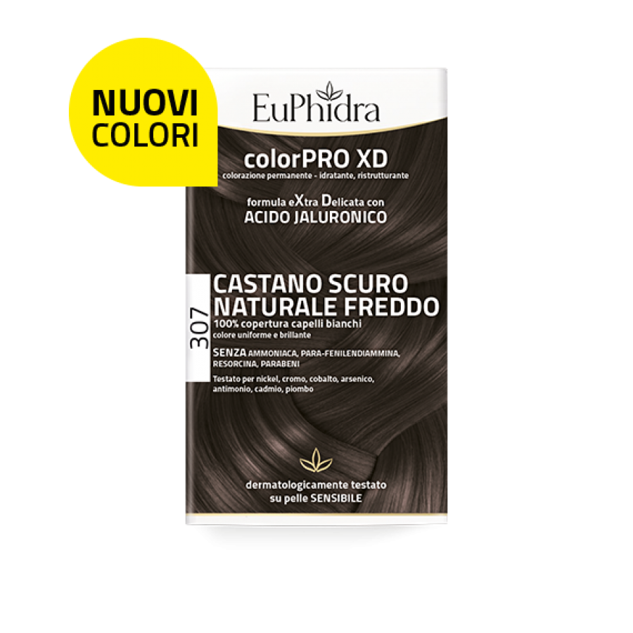 Euphidra ColorPro XD Kit Tinta Capelli 307 Castano Scuro Naturale Freddo - Tintura Permanente Con Acido Jaluronico