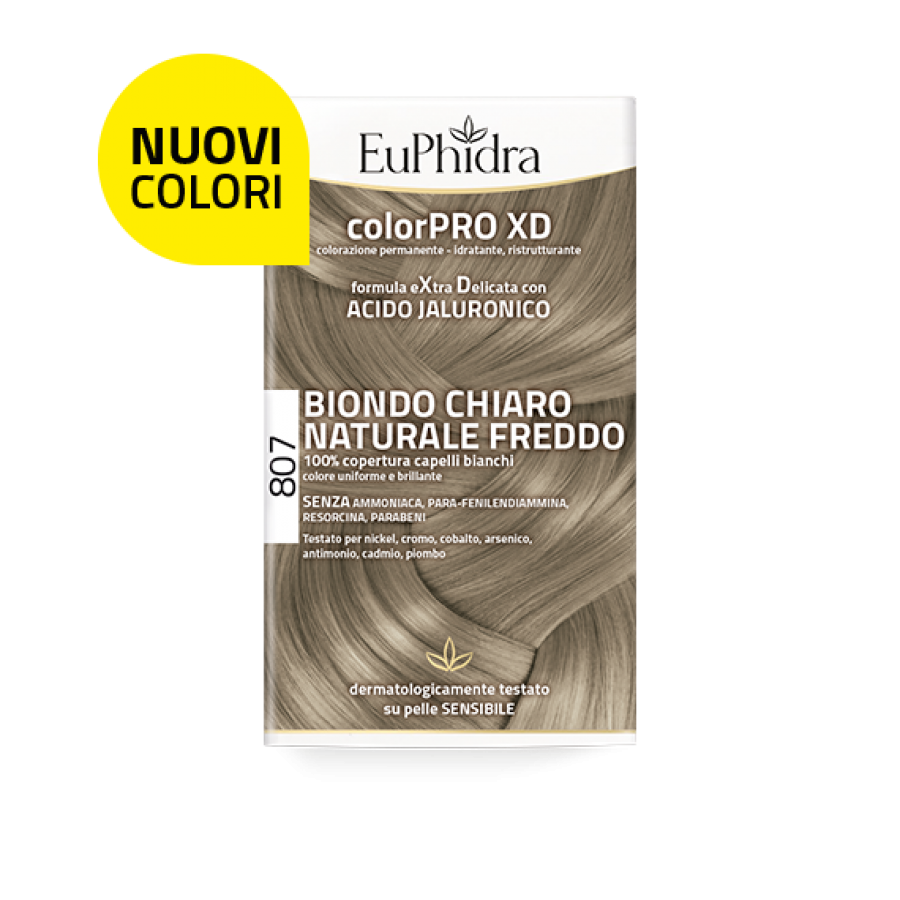 Euphidra ColorPro XD Kit Tinta Capelli 807 Biondo Chiaro Naturale Freddo - Tintura Permanente Con Acido Jaluronico