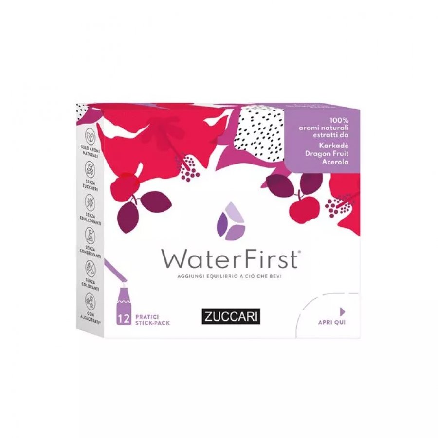 Zuccari WaterFirst Karkadè, Dragon fruit e Acerola 18g - Integratore Bevanda Idratante Naturale