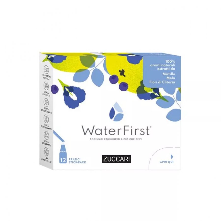 Zuccari WaterFirst Mirtillo Mela Fiori Clitoria 12 Stick - Integratore Bevanda Naturale