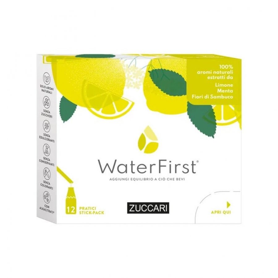Zuccari WaterFirst Limone Menta Fiori Di Sambuco 12 Stick - Integratore Bevanda Idratante Naturale
