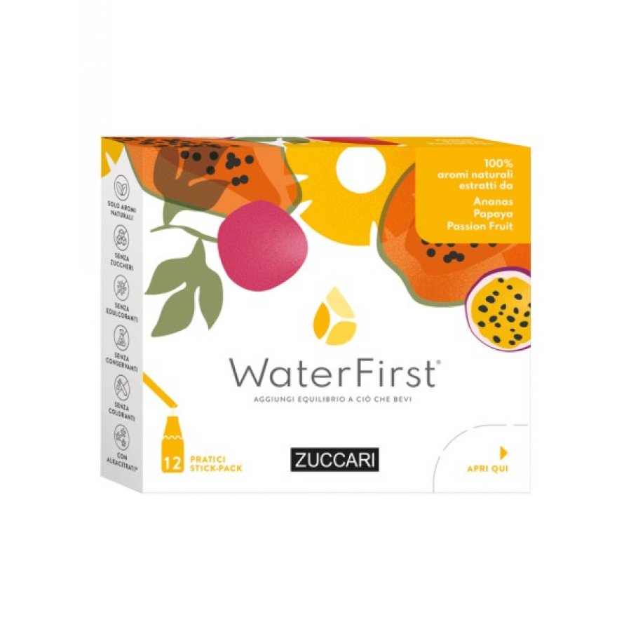 Zuccari WaterFirst Ananas Papaya Passion Fruit 12 Stick-Pack - Integratore per l'Idratazione