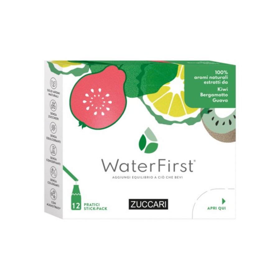 Zuccari WaterFirst Kiwi Bergamotto Guava 12 Stick-pack - Integratore Bevanda Idratante Naturale