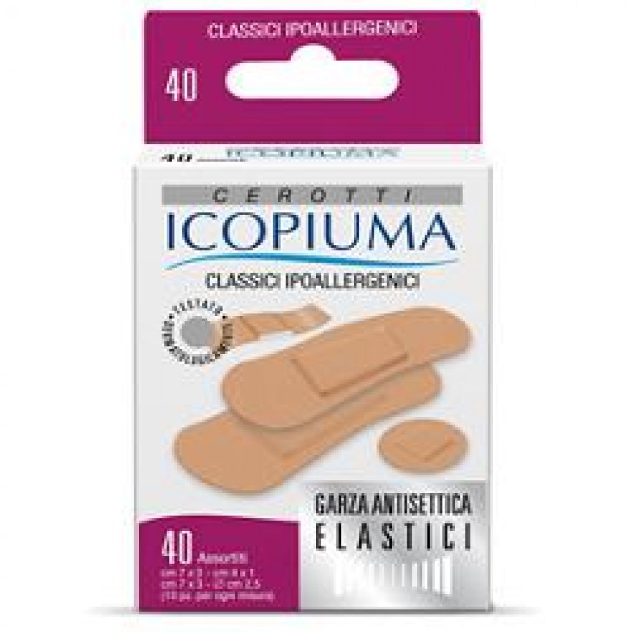 Icopiuma Cerotto Classico Mix 40 Pezzi - Cerotto Ipoallergenico per Medicazione, Dispositivo Medico CE