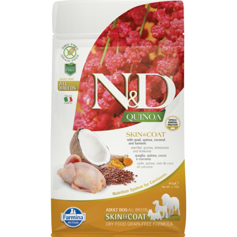 FARMINA N&D QUINOA CANE SKIN & COAT ALL BREEDS MINI QUAGLIA 800GR