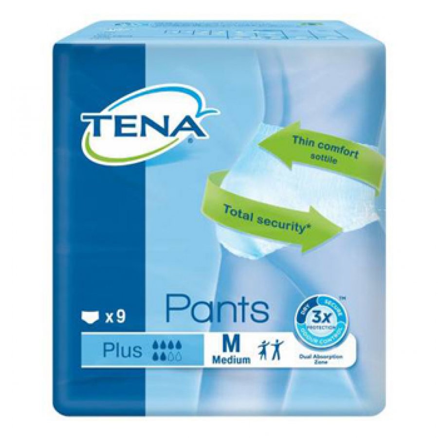 Tena Pannolone Pull-Up Pants Plus - Taglia Medium, Confezione da 9 - Mutande Assorbenti per Incontinenza