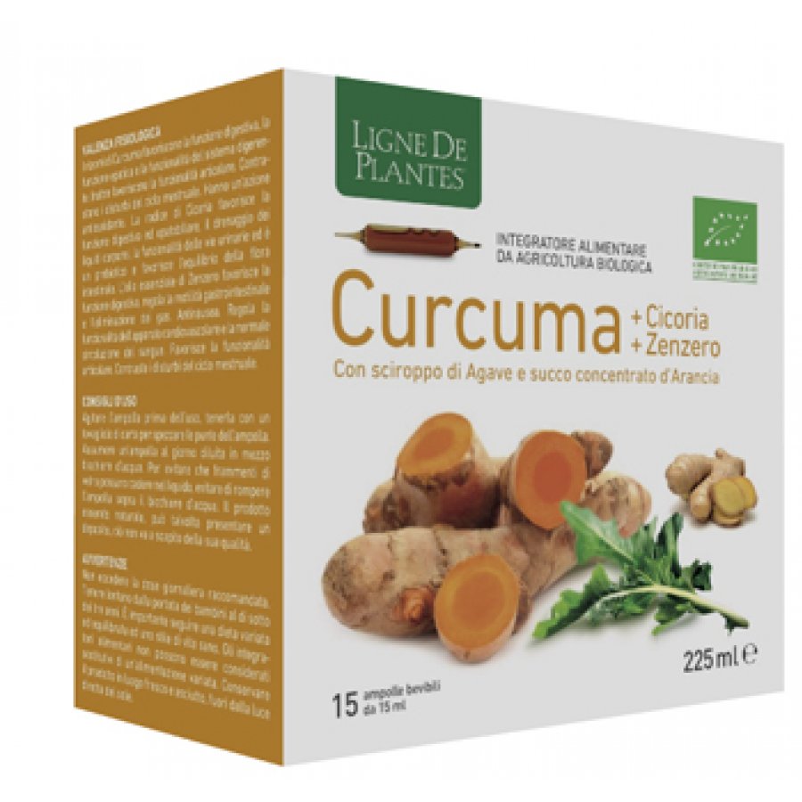 Curcuma + Cicoria + Zenzero Bio Integratore Alimentare 15 Ampolle - Salute Digestiva e Benessere Articolare