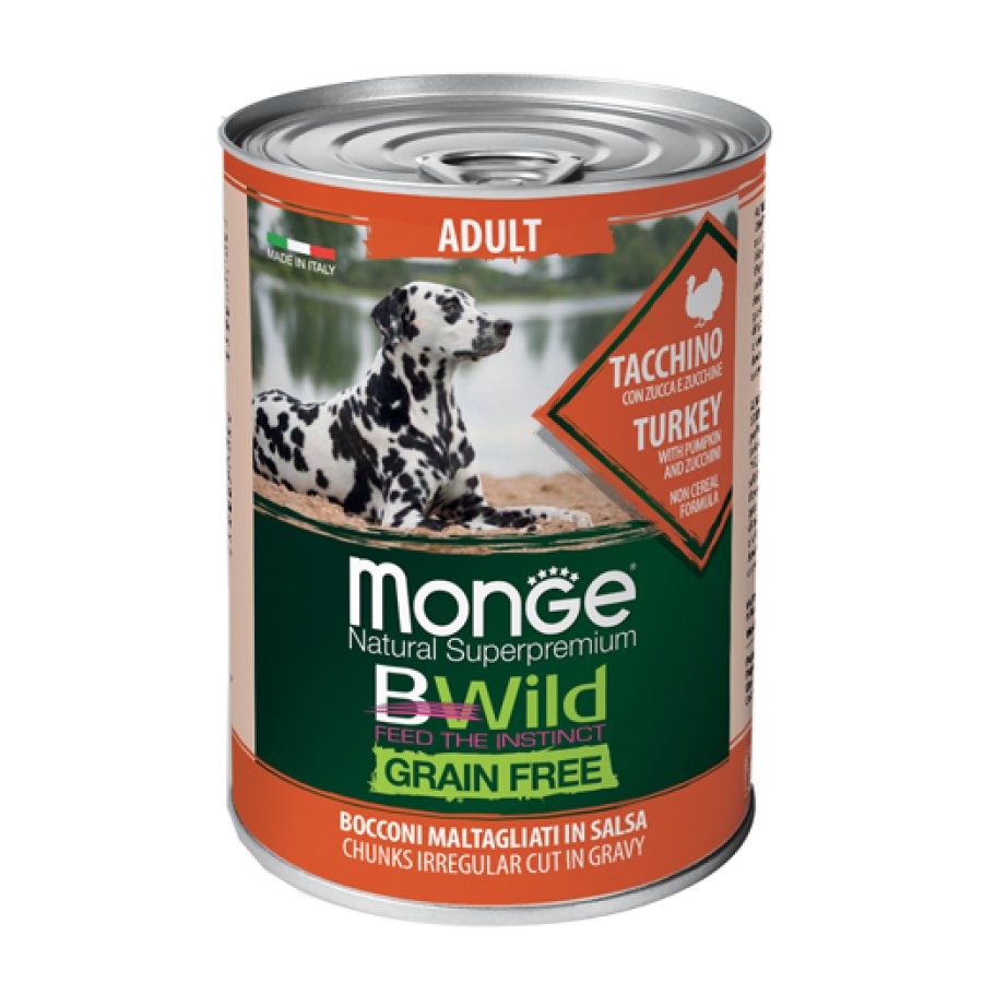 MONGE CANE BWILD GRAIN FREE GRAVY (IN SALSA) ADULT TACCHINO 400GR (lattina)
