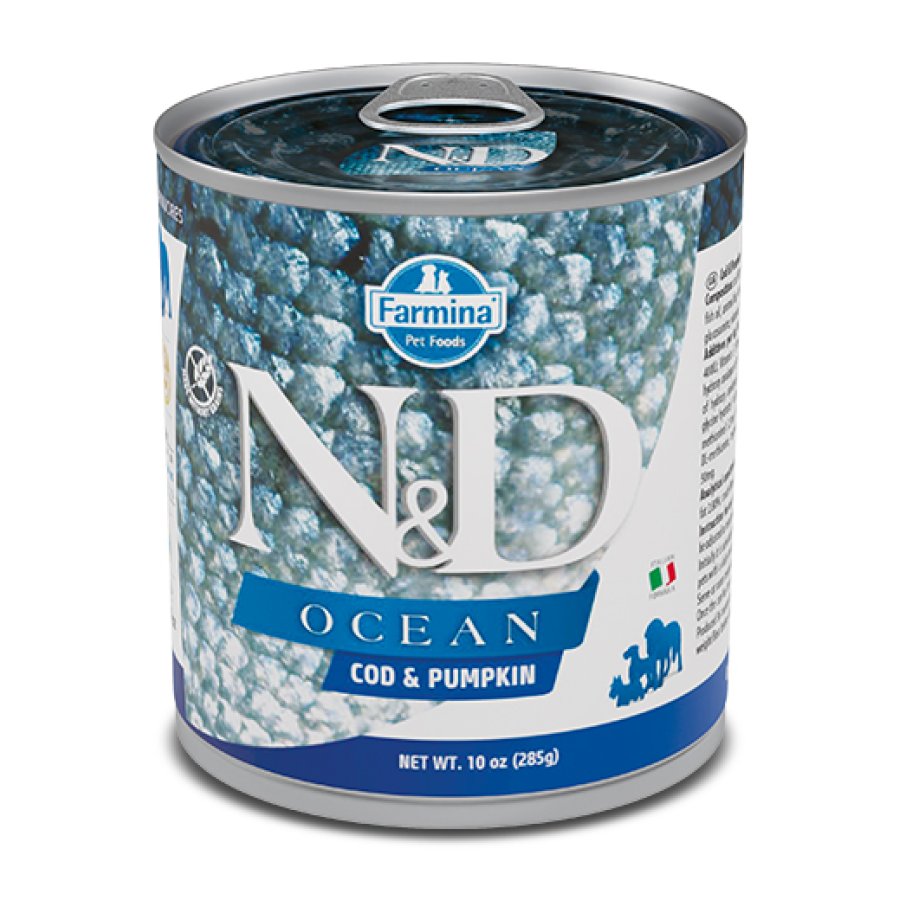 FARMINA N&D OCEAN CANE ADULT MERLUZZO ZUCCA 285GR (lattina)