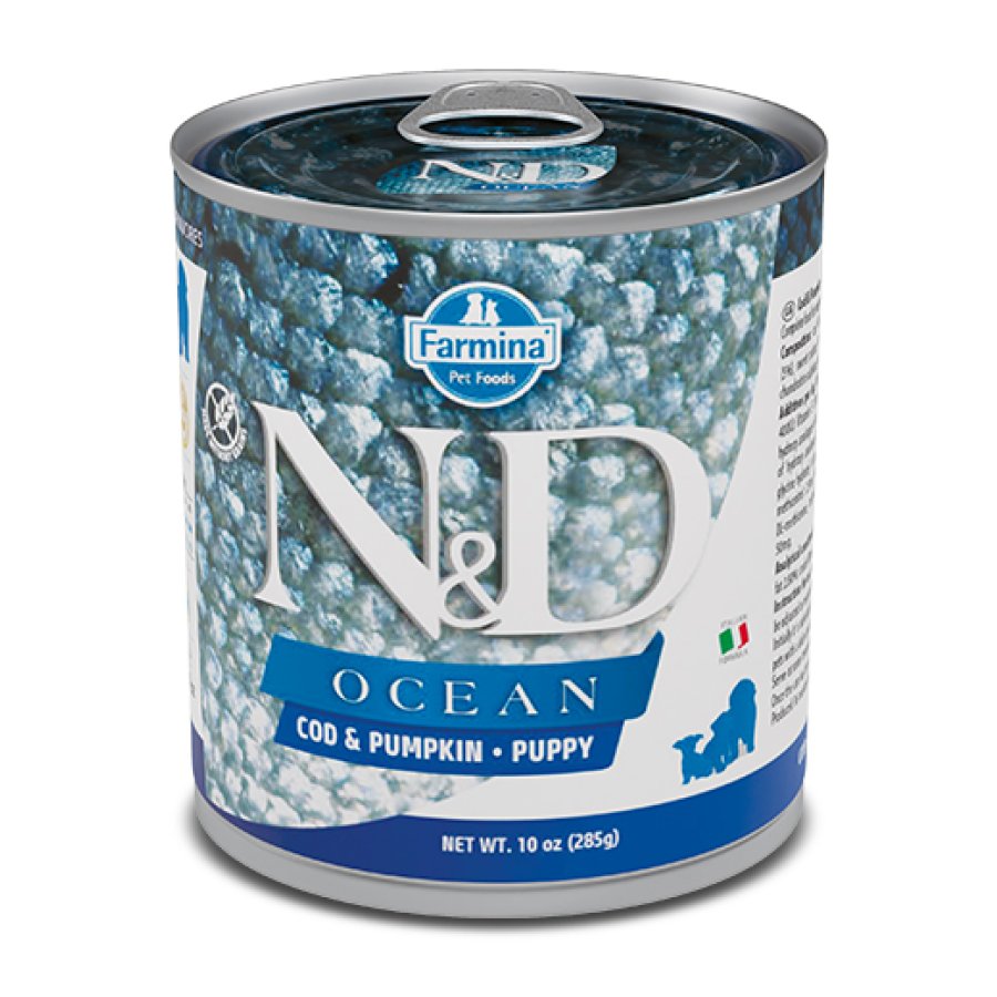 FARMINA N&D OCEAN CANE PUPPY MERLUZZO ZUCCA 285GR (lattina)