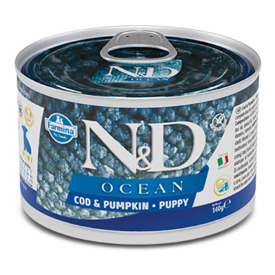 FARMINA N&D OCEAN CANE MINI PUPPY MERLUZZO ZUCCA 140GR (lattina)