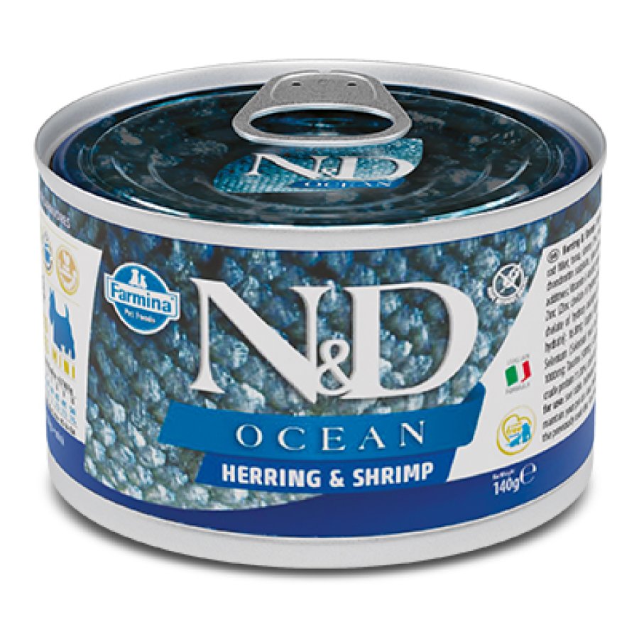 FARMINA N&D OCEAN CANE MINI ADULT ARINGA GAMBERETTI 140GR (lattina)