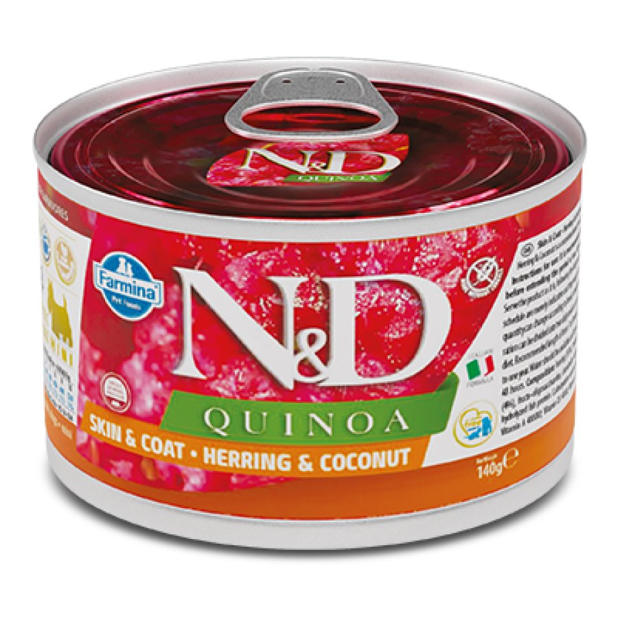 FARMINA N&D QUINOA CANE SKIN & COAT MINI ADULT ARINGA COCCO 140GR (lattina)