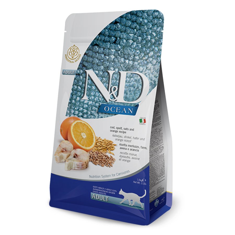 FARMINA N&D OCEAN GATTO ADULT MERLUZZO ARANCIA AVENA 1,5KG