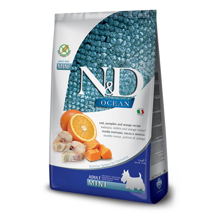 FARMINA N&D OCEAN CANE MINI ADULT MERLUZZO ZUCCA ARANCIA 800GR
