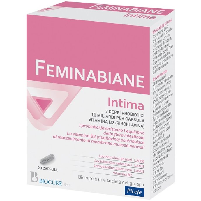 Biocure Feminabiane Intima Integratore Flora Vaginale e Intestinale 20 Capsule – Probiotici, Vitamina B2