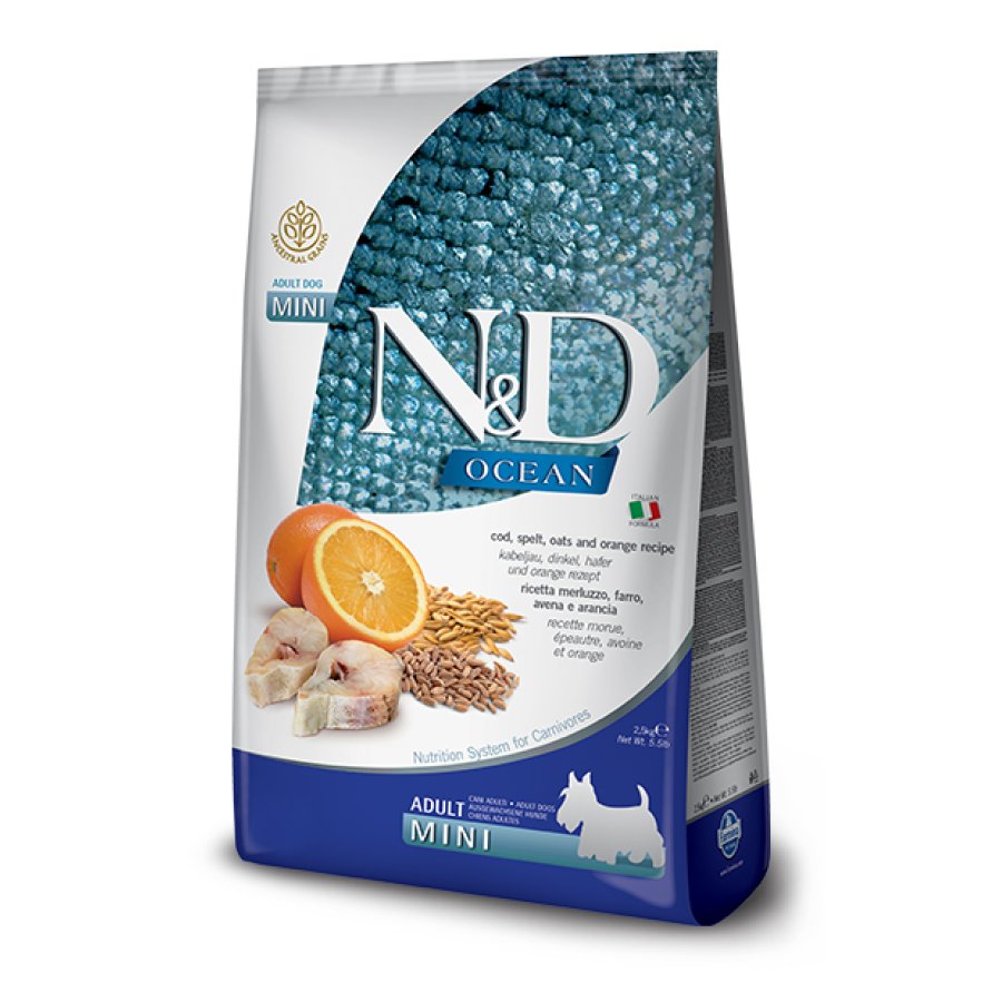 FARMINA N&D OCEAN CANE MINI ADULT MERLUZZO ARANCIA 800GR