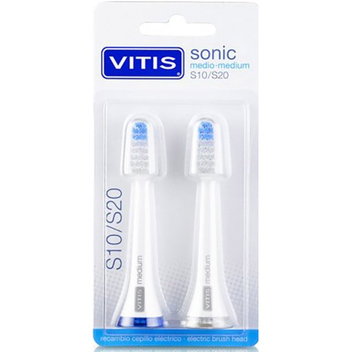 Vitis Sonic Testine Medium di Ricambio S10/S20, 2 Pezzi, Spazzolino Elettrico, Ricambi, Setole Tynex, Igiene Orale