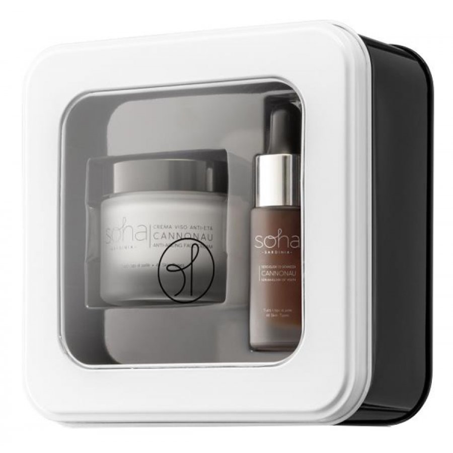 Soha Gift Box Natale 2023 Cannonau Crema Anti-Age 50 ml + Siero Elisir Anti-Age Viso 10 ml - Trattamento Anti-Età Intensivo