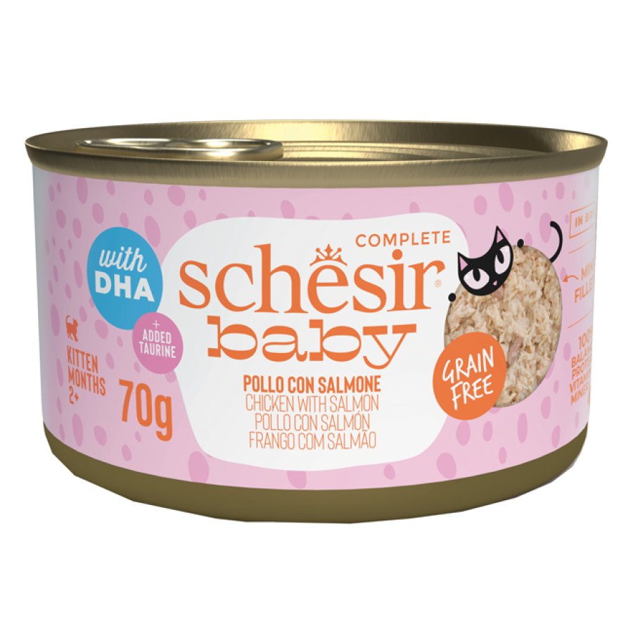 SCHESIR GATTO BABY GRAIN FREE KITTEN POLLO SALMONE 70GR (lattina)
