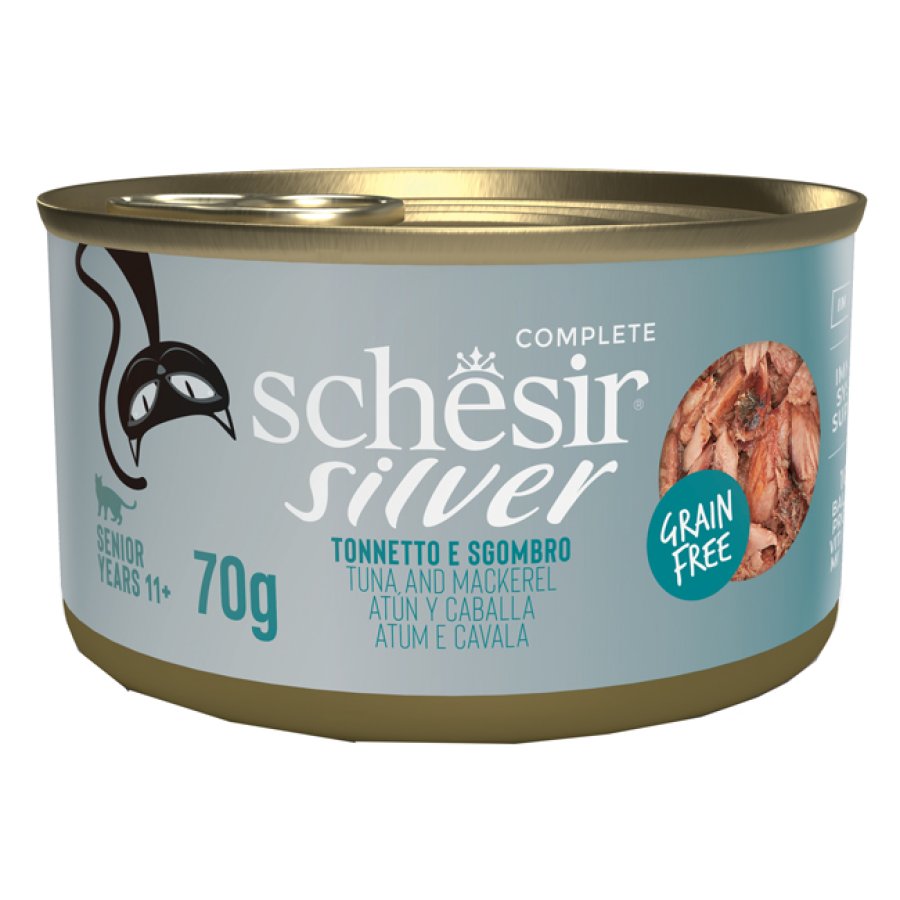 SCHESIR GATTO SILVER GRAIN FREE SENIOR TONNO SGOMBRO 70GR (lattina)