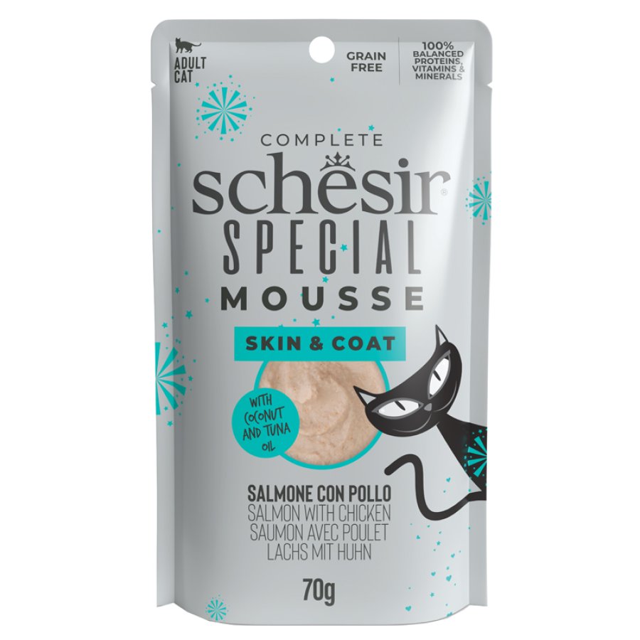 SCHESIR GATTO SPECIAL MOUSSE SKIN COAT ADULT SALMONE POLLO 70GR (bustina)
