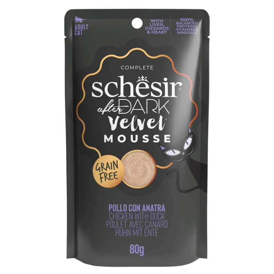 SCHESIR GATTO DARK VELVET MOUSSE GRAIN FREE ADULT POLLO ANATRA 80GR (bustina)