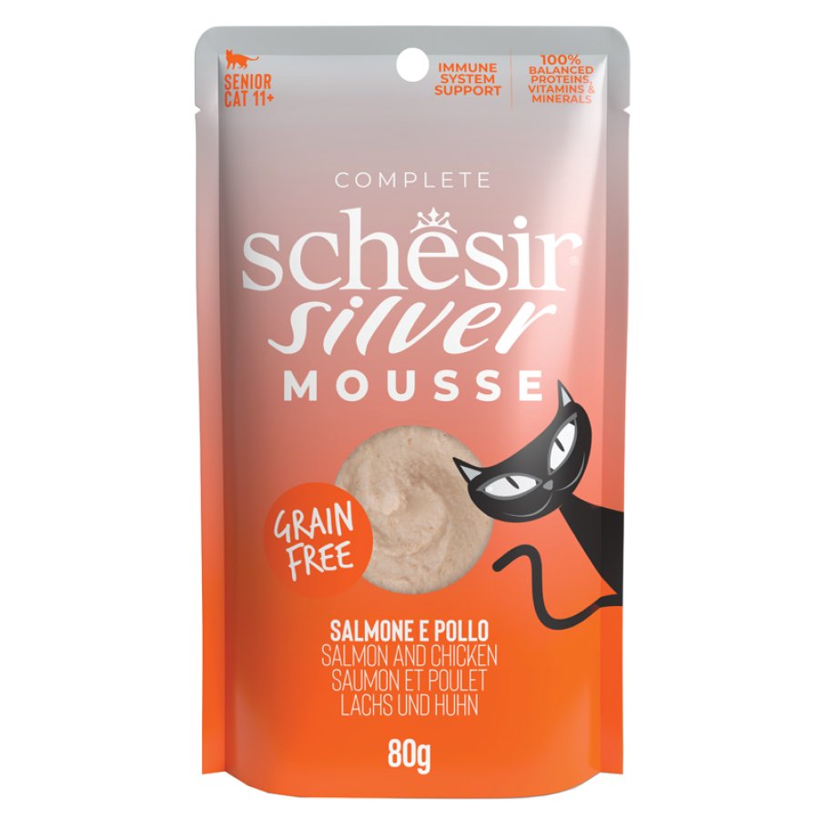 SCHESIR GATTO SILVER MOUSSE GRAIN FREE SALMONE POLLO 80GR (bustina)