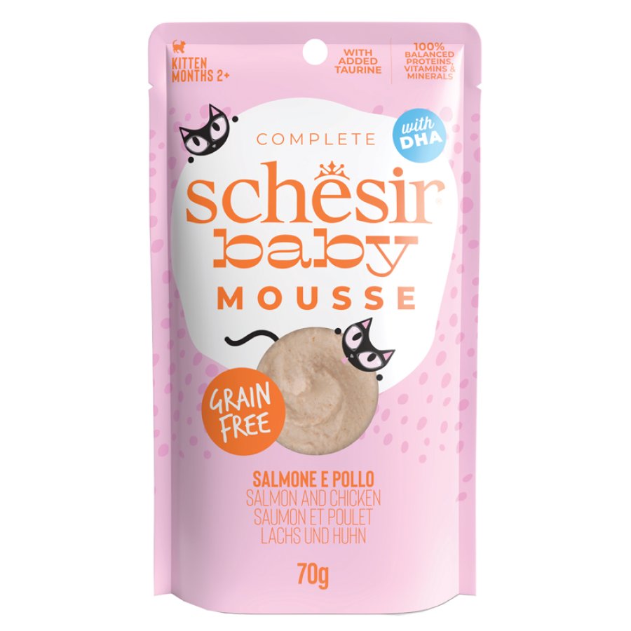 SCHESIR GATTO BABY MOUSSE KITTEN GRAIN FREE SALMONE POLLO 70GR (bustina)