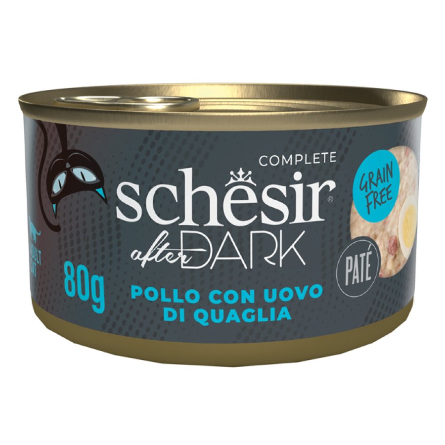 SCHESIR GATTO AFTER DARK GRAIN FREE PATE' ADULT POLLO UOVA DI QUAGLIA 80GR (lattina)