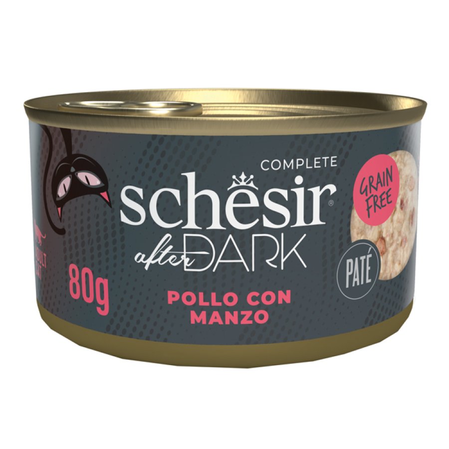 SCHESIR GATTO AFTER DARK GRAIN FREE PATE' ADULT POLLO MANZO 80GR (lattina)