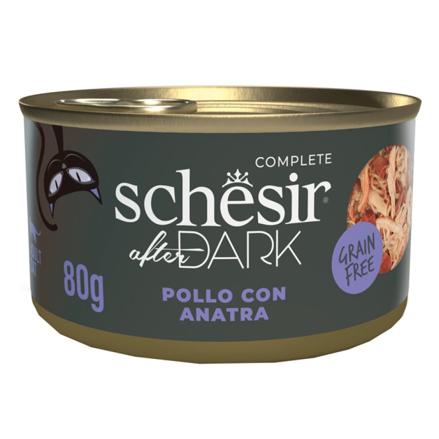 SCHESIR GATTO AFTER DARK GRAIN FREE BRODO ADULT POLLO ANATRA 80GR (lattina)