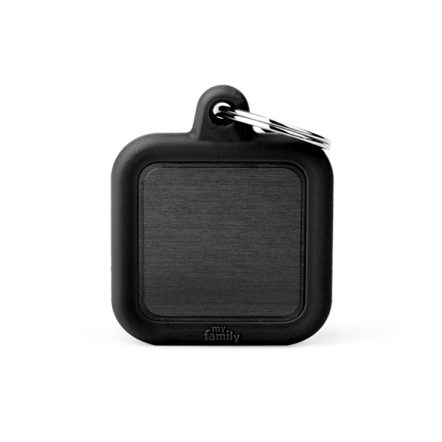 MY FAMILY MEDAGLIETTA QUADRATO ALLUMINIO/GOMMA NERO (REF. HTA03BLACK)