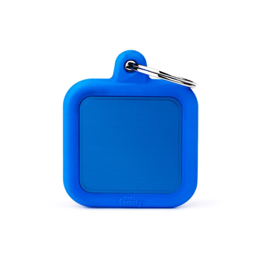 MY FAMILY MEDAGLIETTA QUADRATO ALLUMINIO/GOMMA BLU (REF. HTA03BLUE)