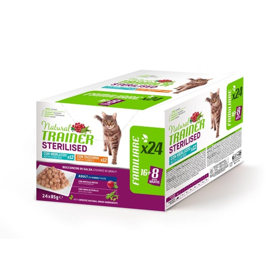 TRAINER NATURAL GATTO STERILISED MERLUZZO/TACCHINO 24x85GR (blister) MULTIPACK