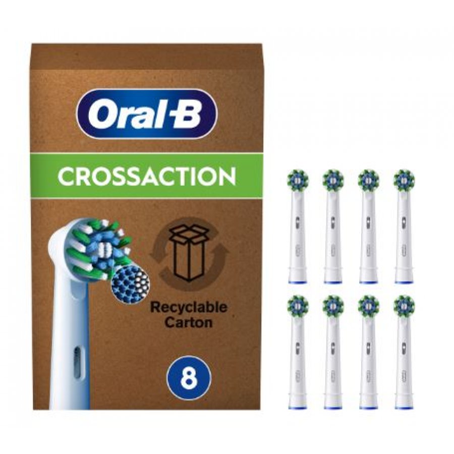 Oral-B CrossAction Testine di Ricambio per Spazzolino Elettrico, 8 Pezzi, Setole Angolate per Rimozione della Placca